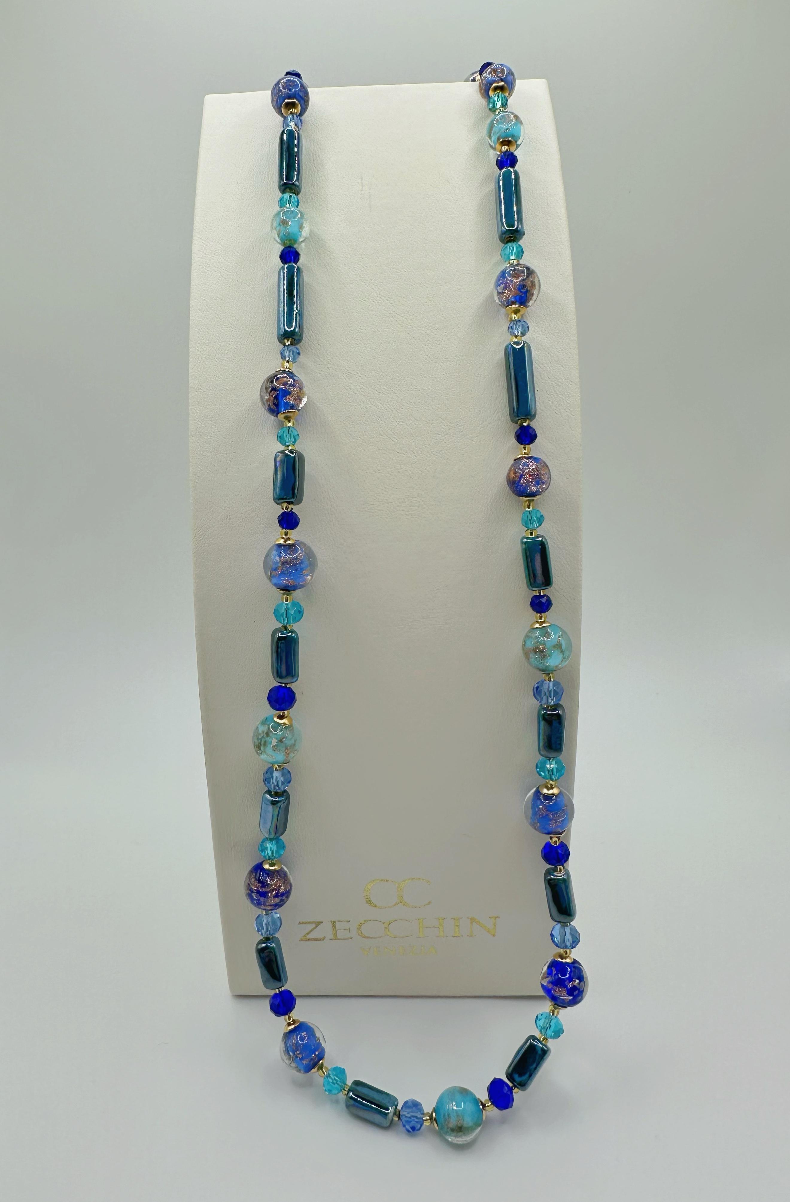 Collana lunga Atene in vetro di Murano e avventurina, 82 cm